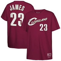 Youth Mitchell & Ness LeBron James Wine Cleveland Cavaliers Hardwood Classics Name Number T-Shirt