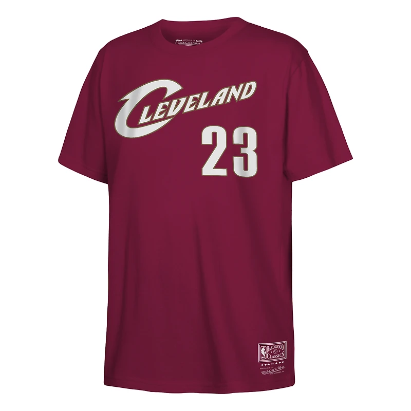 Youth Mitchell & Ness LeBron James Wine Cleveland Cavaliers Hardwood Classics Name Number T-Shirt