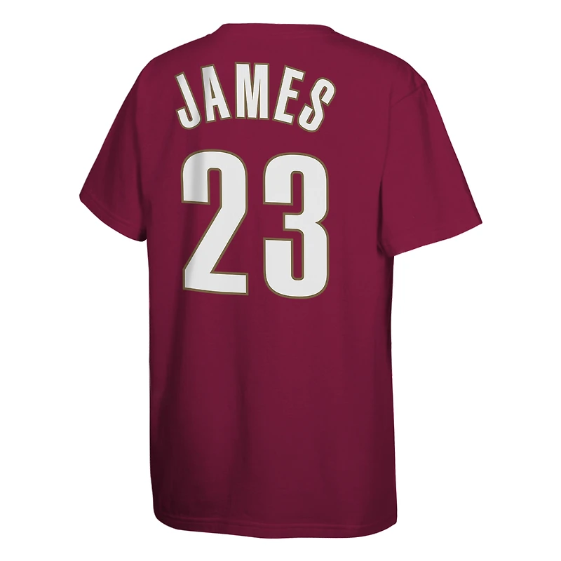 Youth Mitchell & Ness LeBron James Wine Cleveland Cavaliers Hardwood Classics Name Number T-Shirt