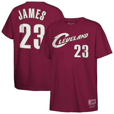 Youth Mitchell & Ness LeBron James Wine Cleveland Cavaliers Hardwood Classics Name Number T-Shirt
