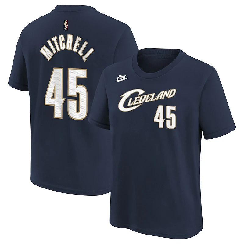 T-shirt Nike Donovan Mitchell bleu marine pour jeune, avec nom et numéro des Cleveland Cavaliers - Édition classique