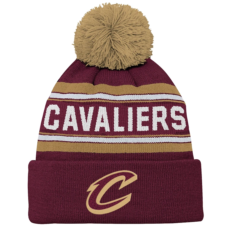 Youth Outerstuff Wine Cleveland Cavaliers Backboard Jacquard Bonnet en tricot à revers avec pompon