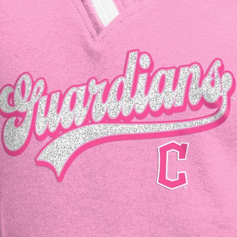 T-shirt raglan à col en V rose pour jeunes filles New Era Cleveland Guardians Mommy & Me