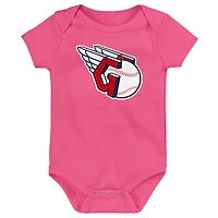 Ensemble de 3 bodys pour bébé bleu marine/rouge/rose Cleveland Guardians Baseball