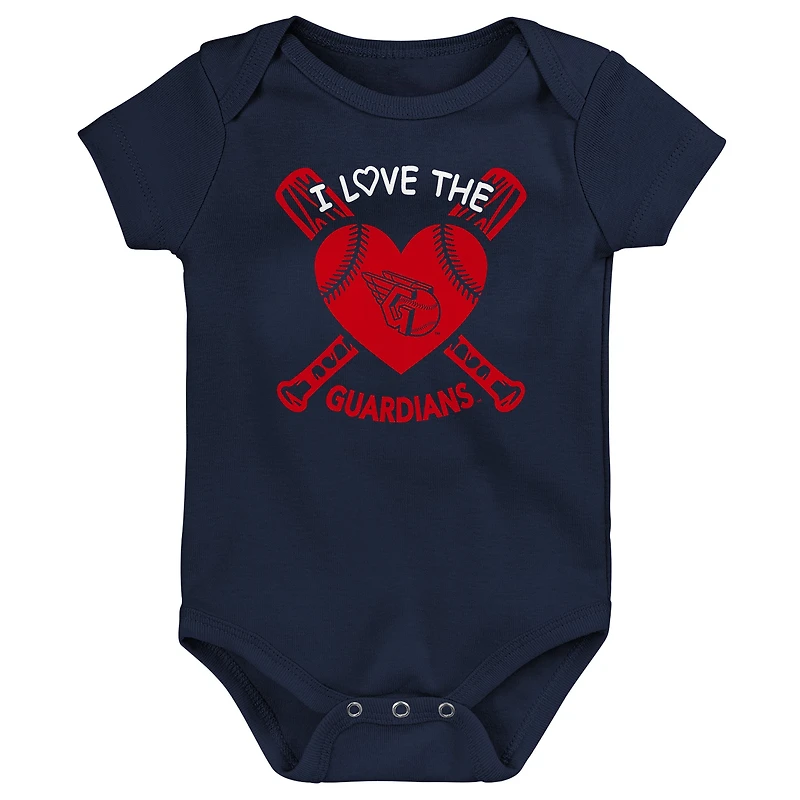 Ensemble de 3 bodys pour bébé bleu marine/rouge/rose Cleveland Guardians Baseball