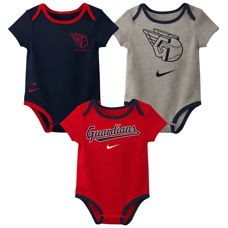 Ensemble de trois bodys Nike Cleveland Guardians Authentic Collection pour bébé