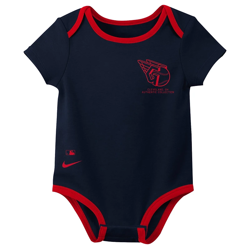 Ensemble de trois bodys Nike Cleveland Guardians Authentic Collection pour bébé