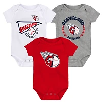 Infant Red/White/Heather Gray Cleveland Guardians Biggest Little Fan 3-Pack Bodysuit Set