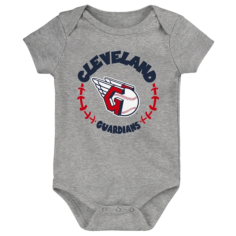 Infant Red/White/Heather Gray Cleveland Guardians Biggest Little Fan 3-Pack Bodysuit Set