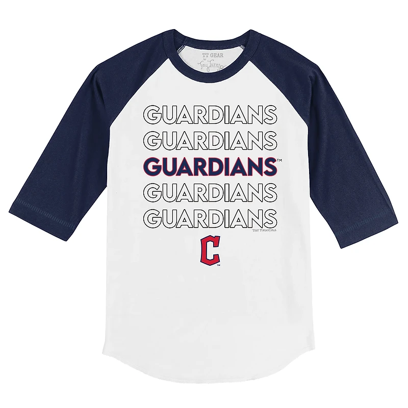 Infant Tiny Turnip White/Navy Cleveland Guardians Stacked Raglan 3/4 Sleeve T-Shirt