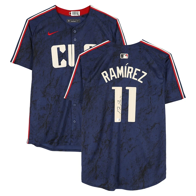Maillot Nike City Connect Limited bleu marine autographié par José Ramírez des Cleveland Guardians