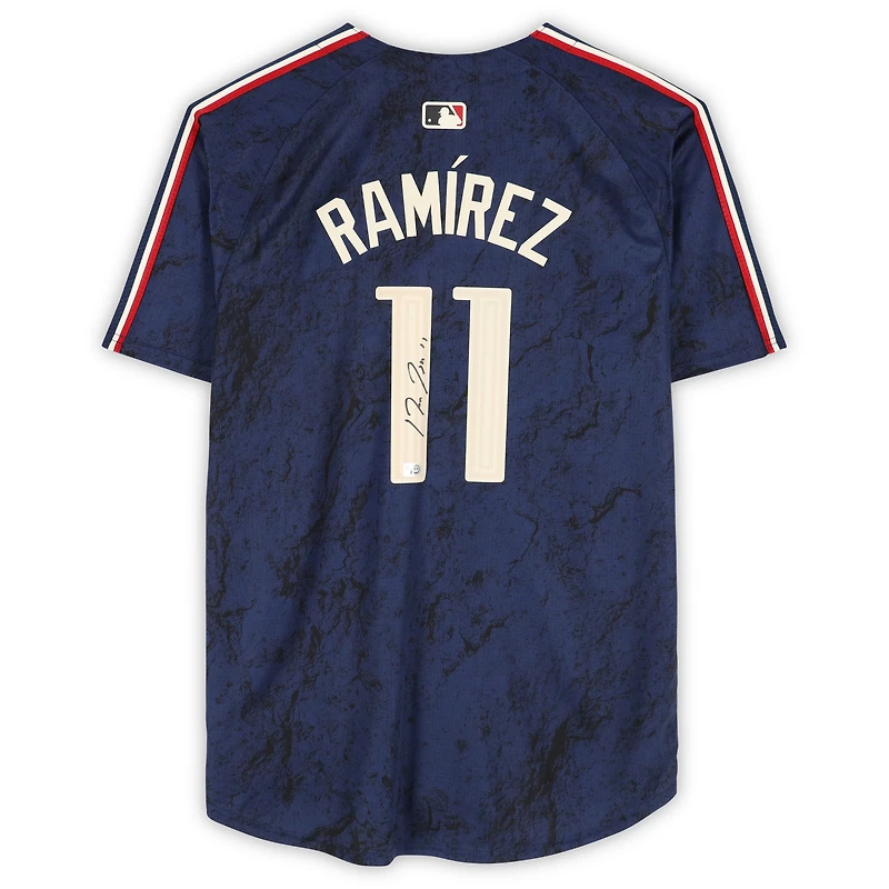 Maillot Nike City Connect Limited bleu marine autographié par José Ramírez des Cleveland Guardians