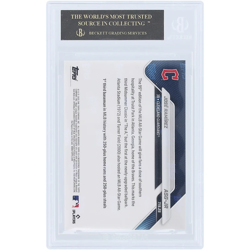 Carte de José Ramirez, Cleveland Guardians, Topps Now 2025, sélection pour le match des étoiles de la MLB 2025 - AL Black Label #ASG-JR, authentifiée BGS 10 - Note : 10/10/10/10