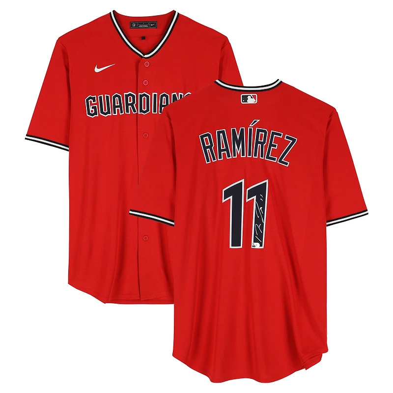Maillot réplique rouge Nike autographié de José Ramirez des Cleveland Guardians