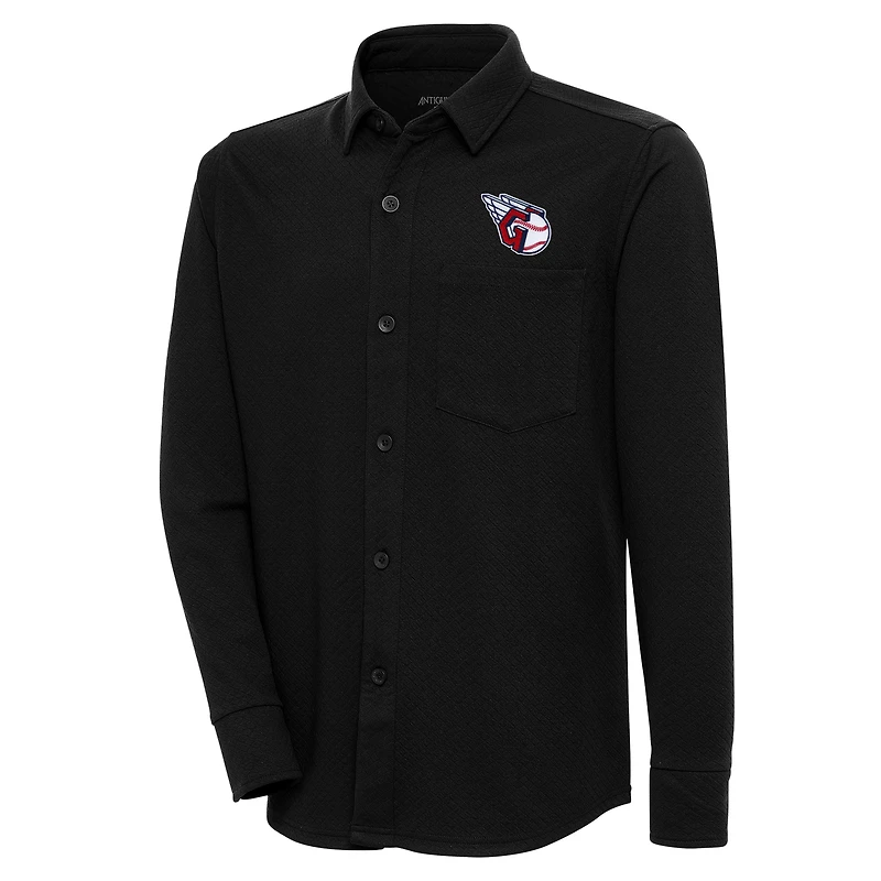 Veste boutonnée à vapeur Cleveland Guardians Antigua Black pour homme