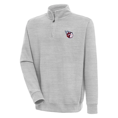 Men's Antigua  Heather Gray Cleveland Guardians Victory Quarter-Zip Pullover Top