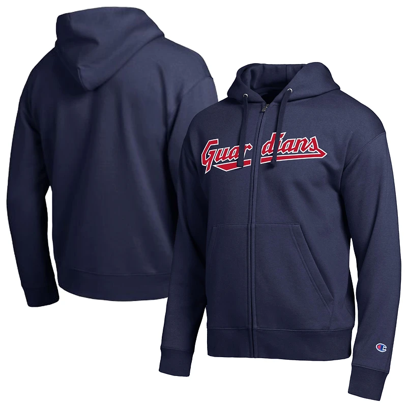 Men's Champion Cleveland Guardians Navy All-Star Wordmark Full-Zip Hoodie