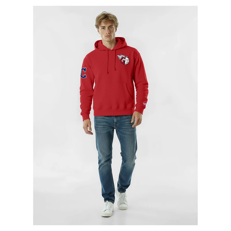 Men's Champion Red Cleveland Guardians Reverse Weave Chenille Hoodie