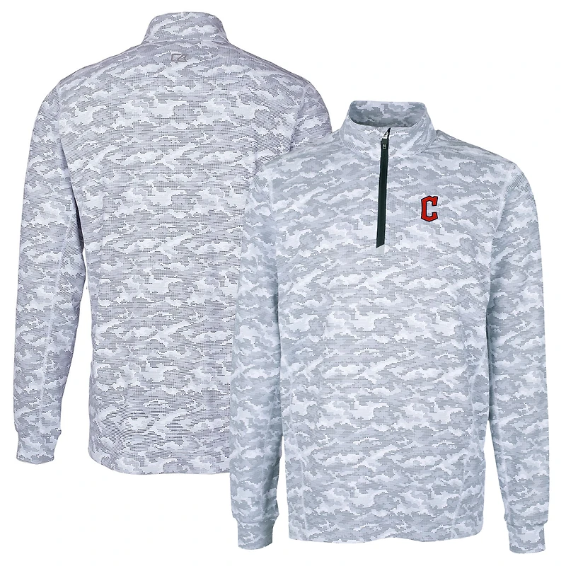 Men's Cutter & Buck Charcoal Cleveland Guardians Big Tall Traverse Camo Print Stretch Quarter-Zip Pullover Top