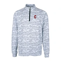 Men's Cutter & Buck Charcoal Cleveland Guardians Big Tall Traverse Camo Print Stretch Quarter-Zip Pullover Top