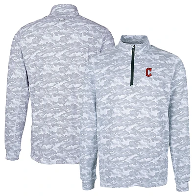 Men's Cutter & Buck Charcoal Cleveland Guardians Big Tall Traverse Camo Print Stretch Quarter-Zip Pullover Top