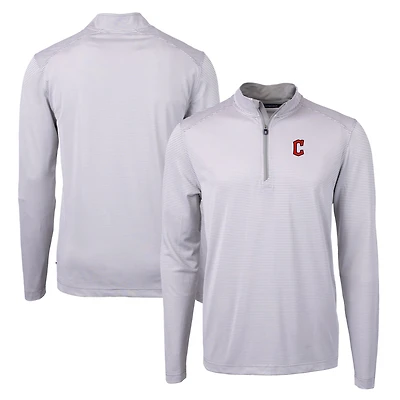 Pull-over zippé recyclé à micro-rayures et col rond pour homme, gris/blanc, Cutter & Buck, des Cleveland Guardians, Virtue Eco Pique, de grande taille