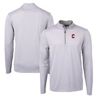 Pull-over zippé recyclé à micro-rayures et col rond pour homme, gris/blanc, Cutter & Buck, des Cleveland Guardians, Virtue Eco Pique, de grande taille