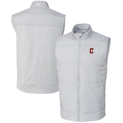 Men's Cutter & Buck  Gray Cleveland Guardians Stealth Hybrid Quilted Windbreaker Full-Zip Vest