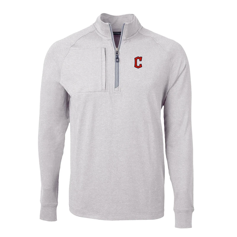 Pull-over zippé quart de tour en tricot extensible recyclé Adapt Eco Knit pour homme, gris chiné, des Cleveland Guardians, taille grande et