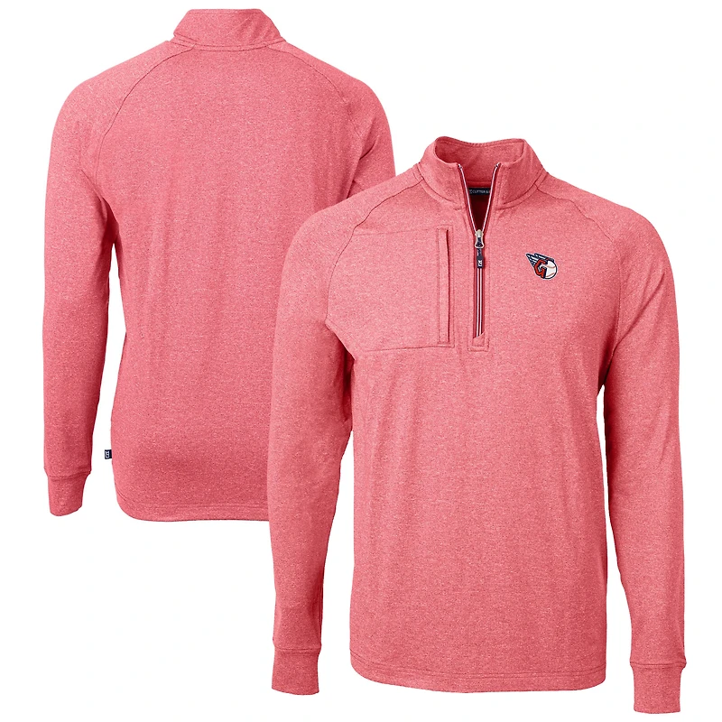 Men's Cutter & Buck Heather Red Cleveland Guardians Adapt Eco Knit Stretch Recycled Quarter-Zip Pullover Top