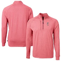 Pull-over zippé quart de tour en tricot extensible recyclé Adapt Eco Knit pour homme, couleur rouge chiné, logo Americana des Cleveland Guardians, coupe Cutter & Buck, taille grande et