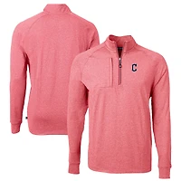 Pull-over zippé quart de tour en tricot extensible recyclé Adapt Eco Knit pour homme, couleur rouge chiné, des Cleveland Guardians, la collection Big & Tall