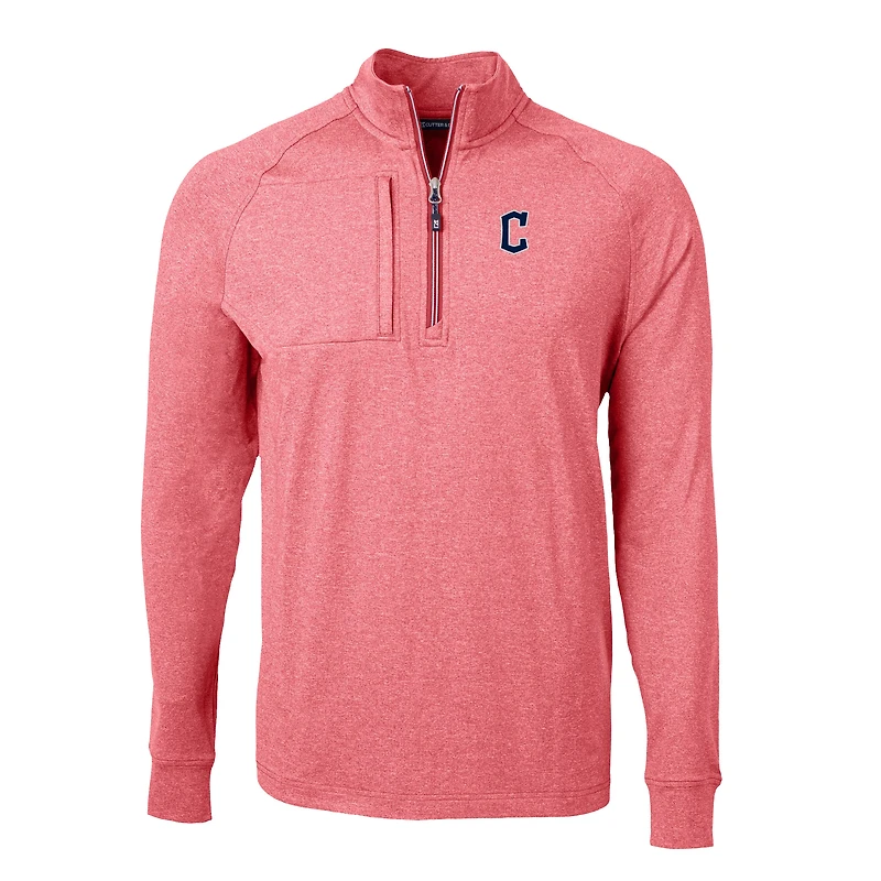Pull-over zippé quart de tour en tricot extensible recyclé Adapt Eco Knit pour homme, couleur rouge chiné, des Cleveland Guardians, la collection Big & Tall