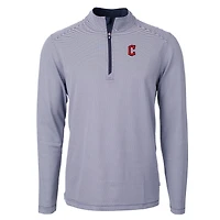 Pull-over zippé quart de tour en piqué écologique à micro-rayures pour homme, bleu marine/blanc, des Cleveland Guardians, Cutter & Buck, couleur grande taille et recyclé.