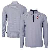 Pull-over zippé quart de tour en piqué écologique à micro-rayures pour homme, bleu marine/blanc, des Cleveland Guardians, Cutter & Buck, couleur grande taille et recyclé.