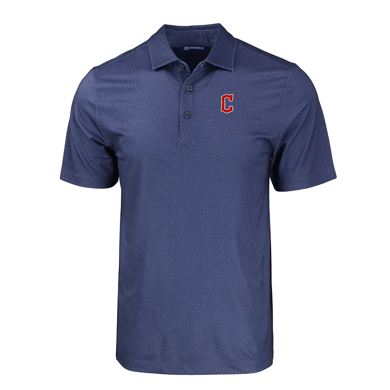 Men's Cutter & Buck Navy Cleveland Guardians Big Tall Pike Eco Tonal Geo Print Stretch Recycled Polo