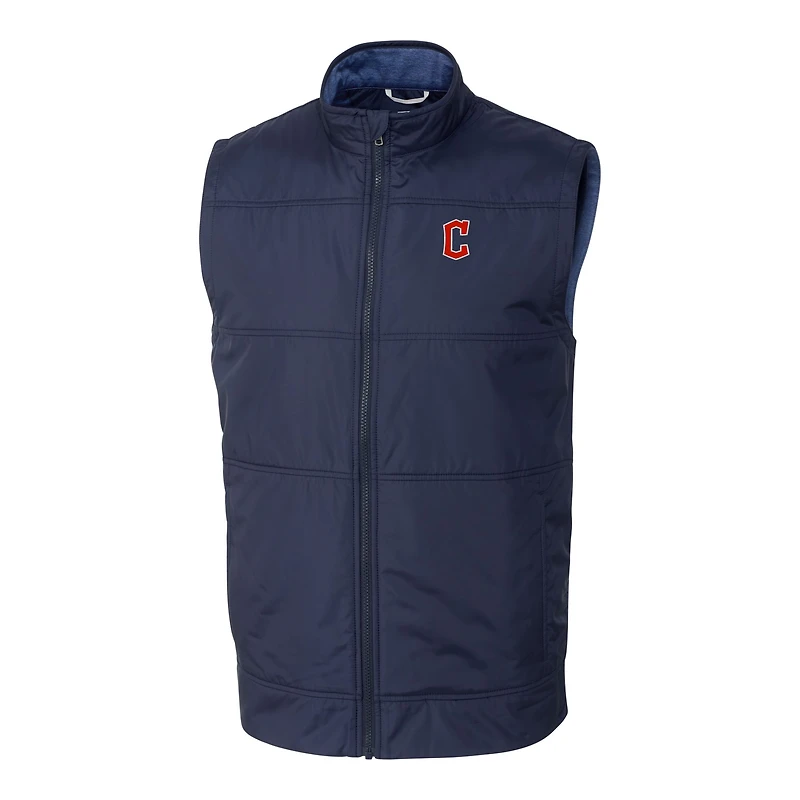 Men's Cutter & Buck Navy Cleveland Guardians Big Tall Stealth Hybrid Quilted Windbreaker Full-Zip Vest
