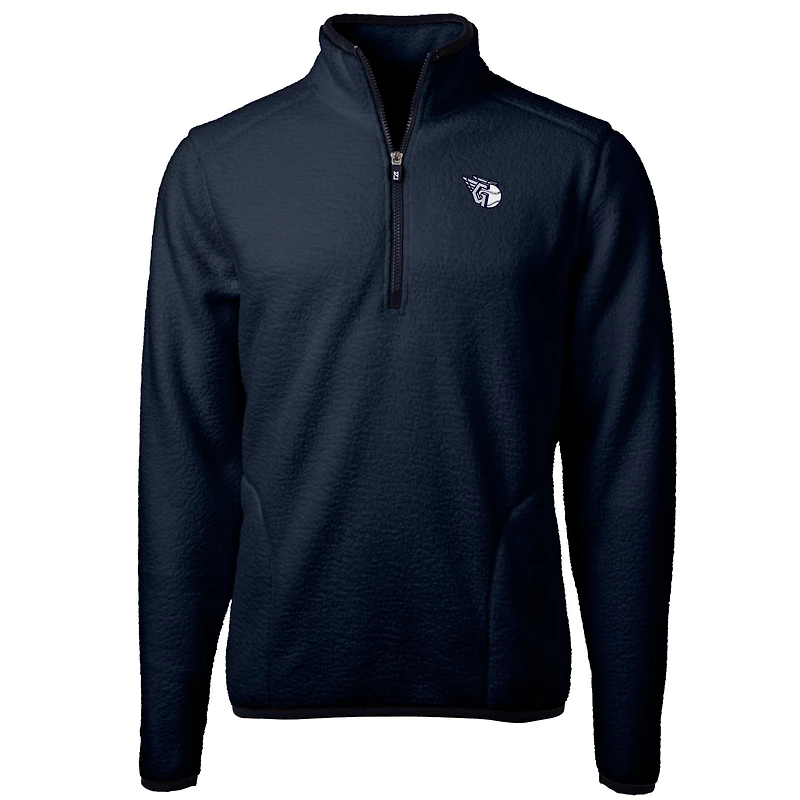 Men's Cutter & Buck Navy Cleveland Guardians Cascade Eco Fleece Quarter-Zip Jacket