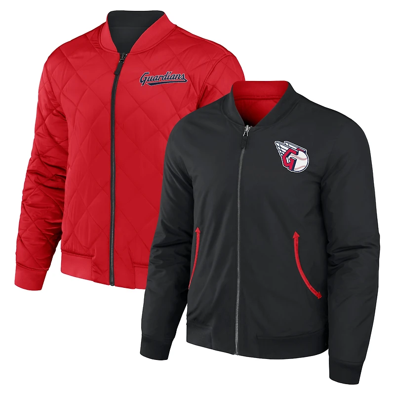 Collection Darius Rucker pour hommes par Fanatics - Blouson aviateur réversible entièrement zippé Cleveland Guardians noir/rouge