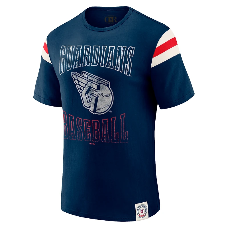 T-shirt à rayures et manches vieillies pour homme, collection Darius Rucker par Fanatics, bleu marine, des Cleveland Guardians