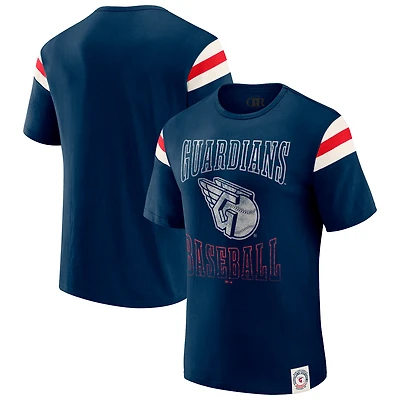 T-shirt à rayures et manches vieillies pour homme, collection Darius Rucker par Fanatics, bleu marine, des Cleveland Guardians