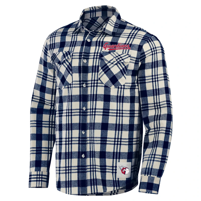 Men's Darius Rucker Collection by Fanatics Navy Cleveland Guardians Plaid Flannel Button-Up Shirt