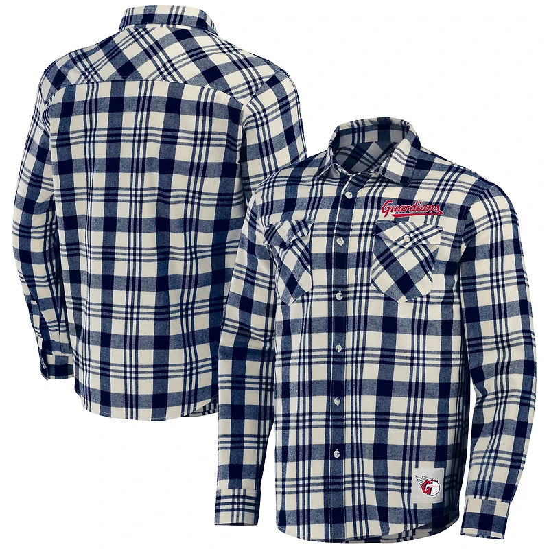Chemise boutonnée en flanelle à carreaux de la collection Darius Rucker pour hommes par Fanatics, Cleveland Guardians, bleu marine