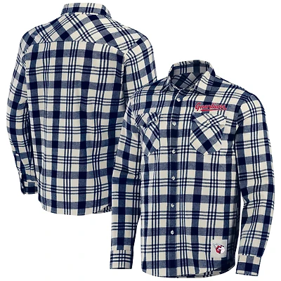 Chemise boutonnée en flanelle à carreaux de la collection Darius Rucker pour hommes par Fanatics, Cleveland Guardians, bleu marine