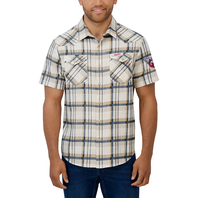 Men's Darius Rucker Collection by Fanatics Navy Cleveland Guardians Plaid Full-Snap Shirt