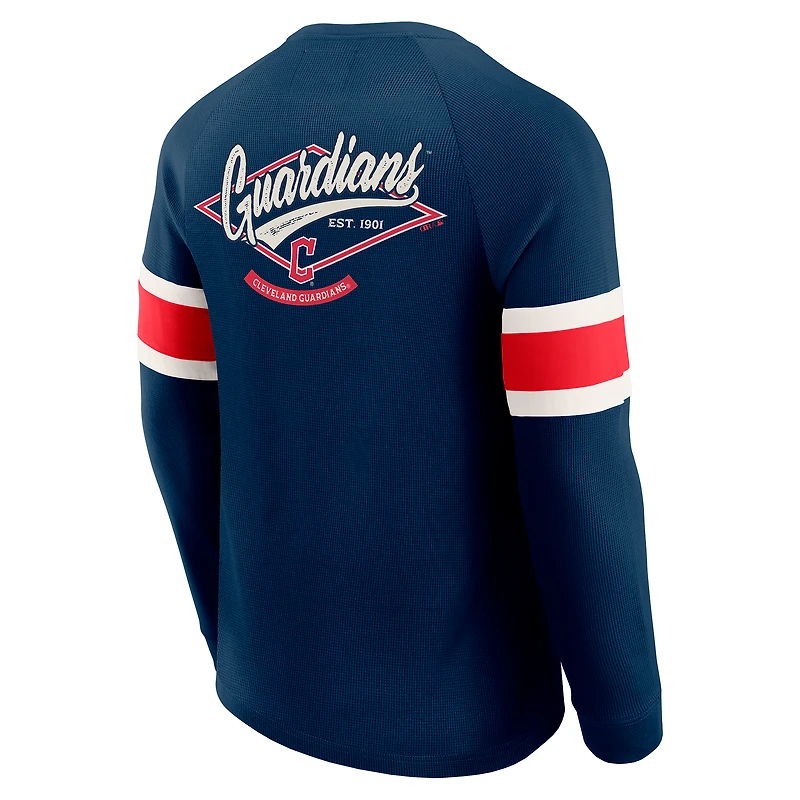 Men's Darius Rucker Collection by Fanatics Navy Cleveland Guardians Waffle-Knit Raglan Long Sleeve Henley T-Shirt