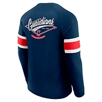 Men's Darius Rucker Collection by Fanatics Navy Cleveland Guardians Waffle-Knit Raglan Long Sleeve Henley T-Shirt