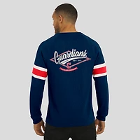 T-shirt Henley à manches longues et col raglan gaufré pour homme, collection Darius Rucker par Fanatics, bleu marine, Cleveland Guardians