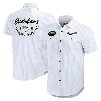 Men's Darius Rucker Collection by Fanatics White Cleveland Guardians Pin Stripe Short Sleeve Button-Up Shirt