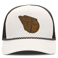 Casquette trucker ajustable Fanatics crème/marron Cleveland Guardians Level Up Bronco pour homme